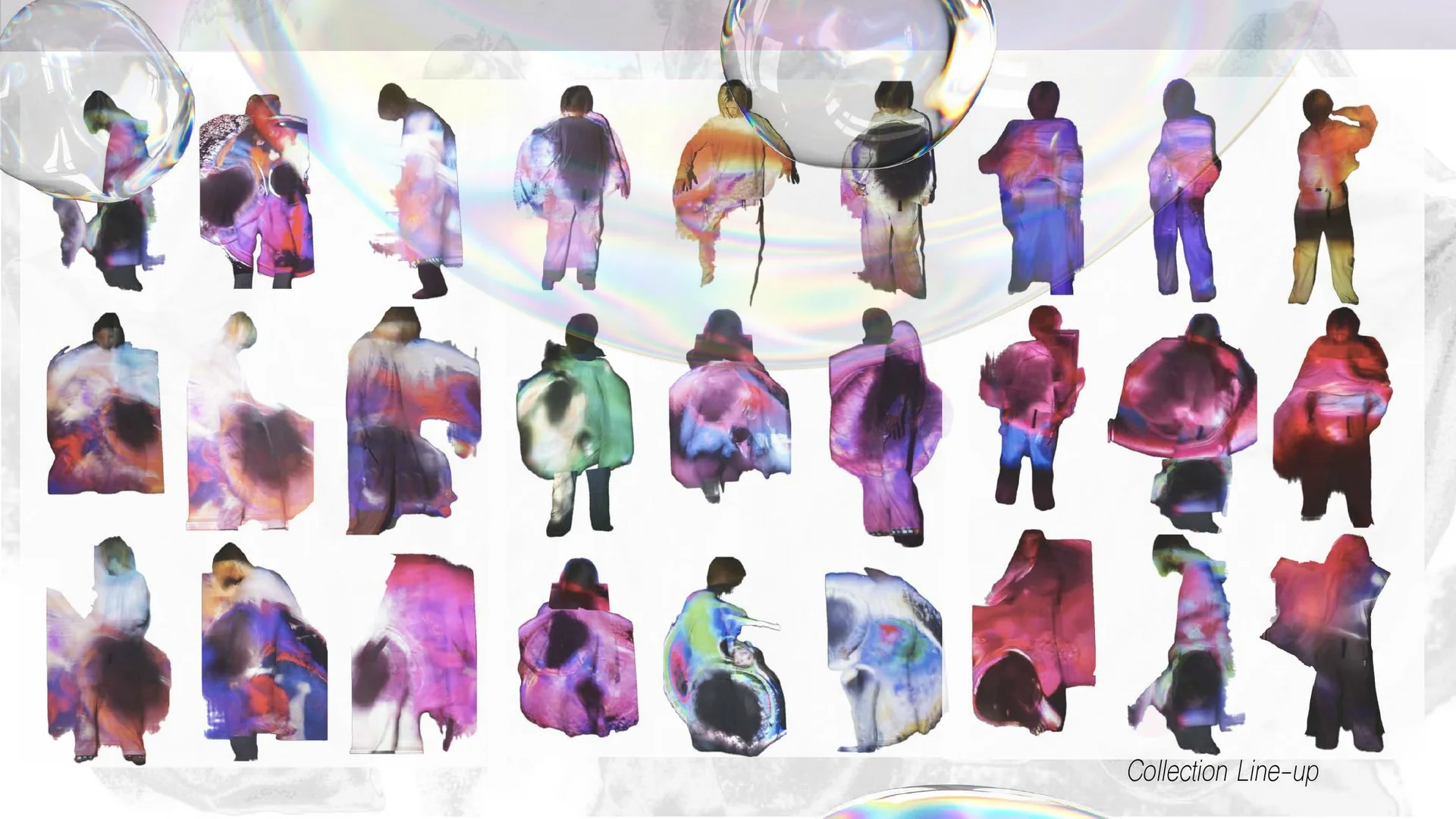 Collection line-up of projected silhouettes and developed garment forms