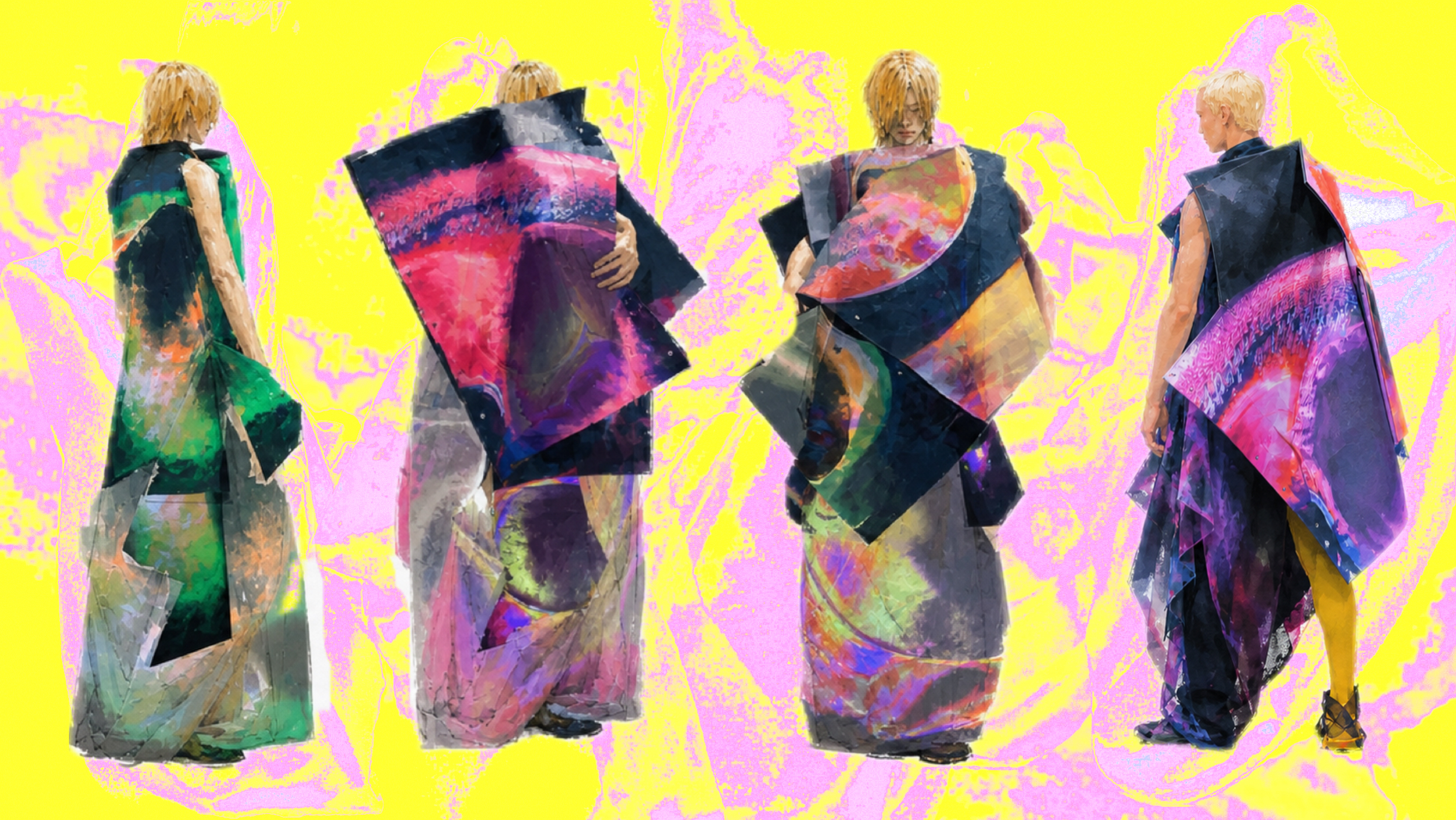 Final Liquid Sky collection illustration showing the final four-look sequence
