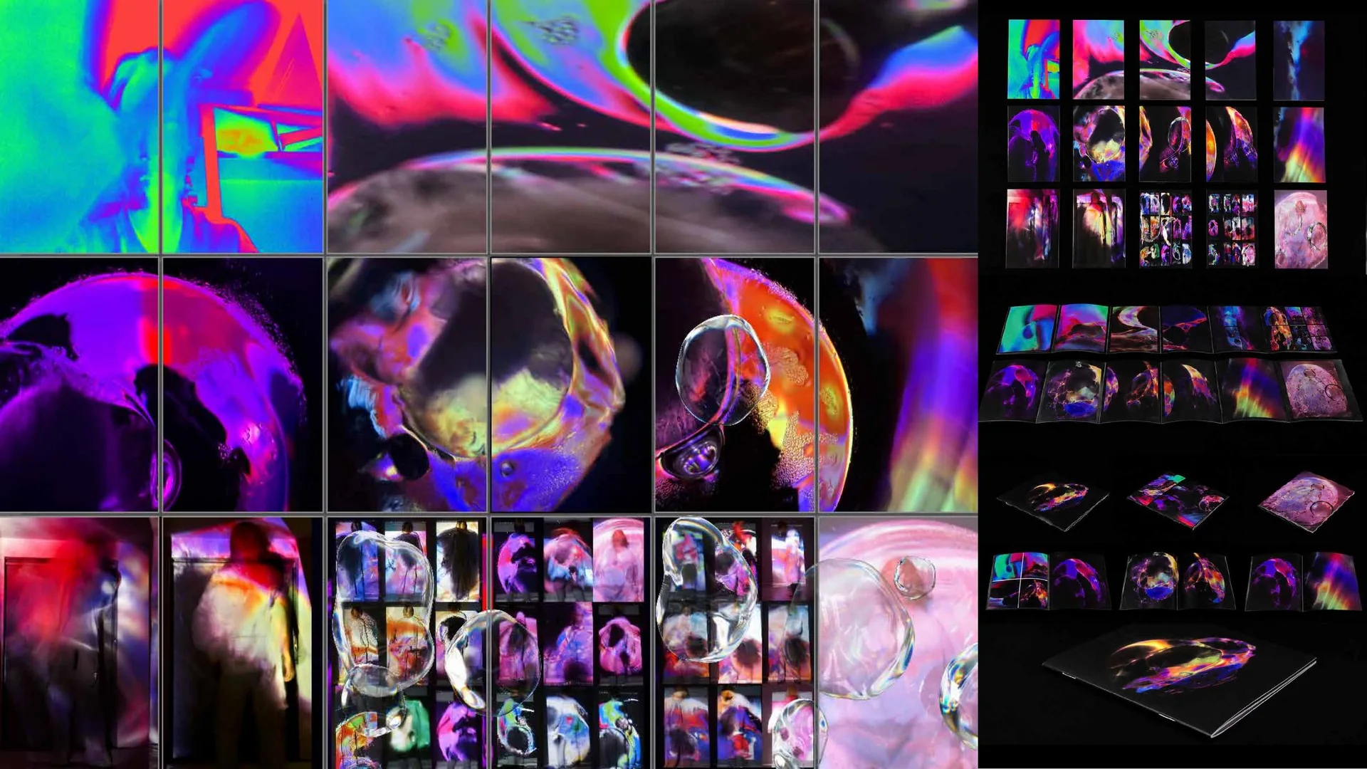 Visual research boards exploring saturated reflections and translucent surfaces